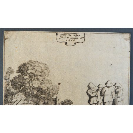 Pieter de Molijn "Landscape with Figures" antique engraving, 1626