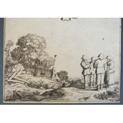Pieter de Molijn "Peisaj cu personaje" gravura veche 1626