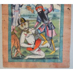 "Rostam omorand demonul Alb" tempera/guasa Iran (Persia) scoala Qajar cca 1850