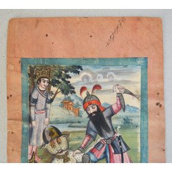 "Rostam omorand demonul Alb" tempera/guasa Iran (Persia) scoala Qajar cca 1850