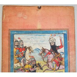 "Scena de lupta" Iran (Persia) tempera/guasa pe hartie Școala Qajar cca. 1850