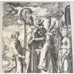 Lucas van Leyden "David cu capul lui Goliath" gravura veche