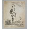 Abraham Bloemaert "Barbat cu toiag" gravura veche