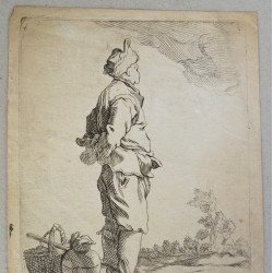 Abraham Bloemaert "Barbat cu toiag" gravura veche