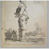 Abraham Bloemaert "Barbat cu toiag" gravura veche