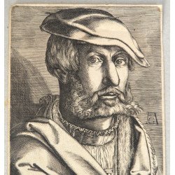 Heinrich Aldegrever "Autoportret" gravura veche 1537-1580