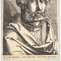 Heinrich Aldegrever "Autoportret" gravura veche 1537-1580