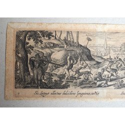 Hans Bol "Vanatoare de lupi" gravura veche 1550-1599