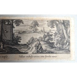 Hans Bol "Capcanele vechi cu plasa pentru potarnichi" gravura veche 1550-1599