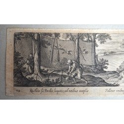 Hans Bol "Capcanele vechi cu plasa pentru potarnichi" gravura veche 1550-1599