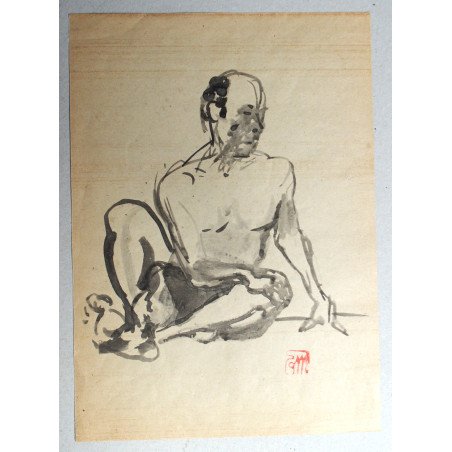 Ovidiu Marciuc "Male Nude" ink drawing