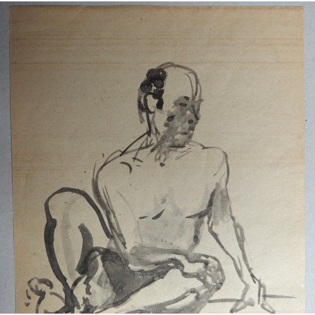 Ovidiu Marciuc "Male Nude" ink drawing