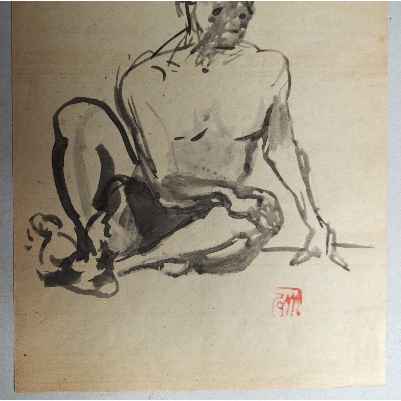 Ovidiu Marciuc "Male Nude" ink drawing