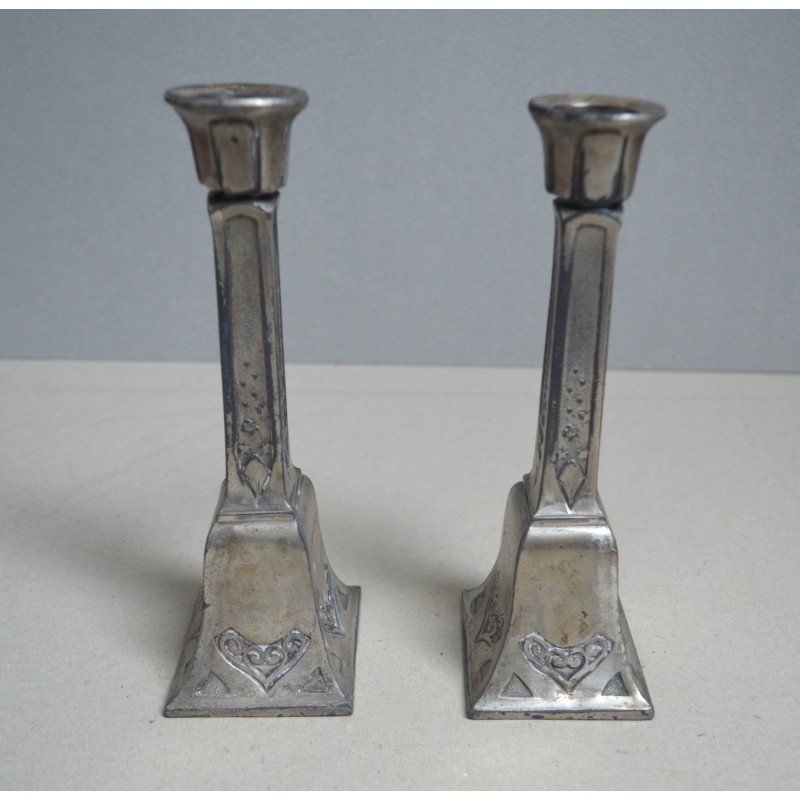 Pair of Art Nouveau antimony candlesticks,...