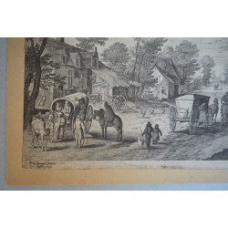 Jan Brueghel cel Batran "Drum de tara cu carute " gravura veche 1600-1604