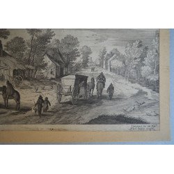 Jan Brueghel cel Batran "Drum de tara cu carute " gravura veche 1600-1604