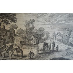 Jan Brueghel cel Batran "Drum de tara cu carute " gravura veche 1600-1604