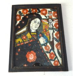 "Maica Domnului Indurerata" icoana pe sticla Gherla sfarsit de sec XIX