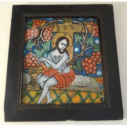 "Iisus vita de vie" icoana pe sticla de Scheii Brasovului sfarsit de sec XIX