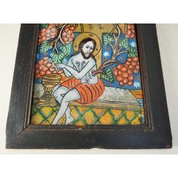 "Iisus vita de vie" icoana pe sticla de Scheii Brasovului sfarsit de sec XIX