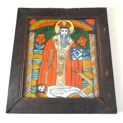 "Sfantul Haralambie" icoana pe sticla de Scheii Brasovului sfarsit de sec XIX