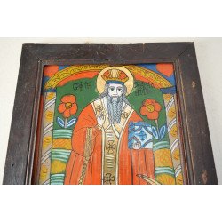 "Sfantul Haralambie" icoana pe sticla de Scheii Brasovului sfarsit de sec XIX