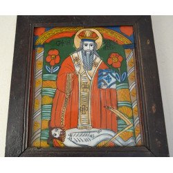 "Sfantul Haralambie" icoana pe sticla de Scheii Brasovului sfarsit de sec XIX