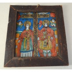 "Sfintii Imparati Constantin si Elena" icoana pe sticla de Scheii Brasovului sfarsit de sec XIX