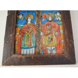 "Sfintii Imparati Constantin si Elena" icoana pe sticla de Scheii Brasovului sfarsit de sec XIX