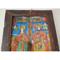 "Sfintii Imparati Constantin si Elena" icoana pe sticla de Scheii Brasovului sfarsit de sec XIX