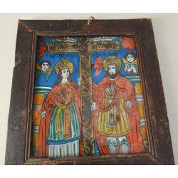 "Sfintii Imparati Constantin si Elena" icoana pe sticla de Scheii Brasovului sfarsit de sec XIX