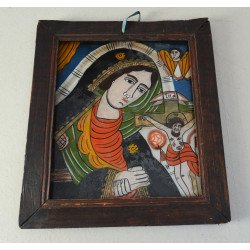 "Maica Domnului Indurerata" icoana pe sticla de Scheii Brasovului sfarsit de secol XIX