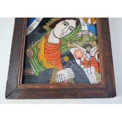 "Maica Domnului Indurerata" icoana pe sticla de Scheii Brasovului sfarsit de secol XIX