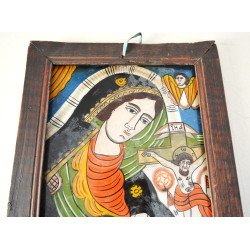 "Maica Domnului Indurerata" icoana pe sticla de Scheii Brasovului sfarsit de secol XIX