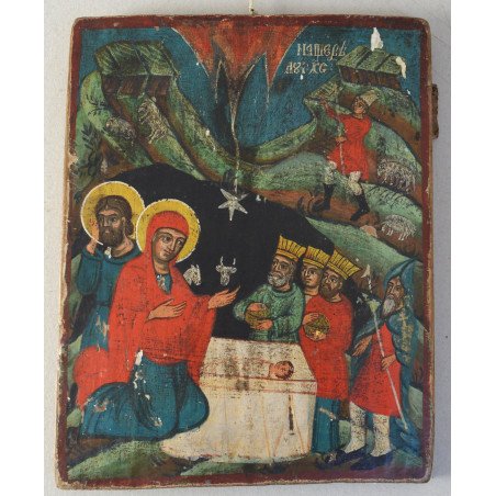 "The Nativity of Jesus Christ" icon on wood, 19th century