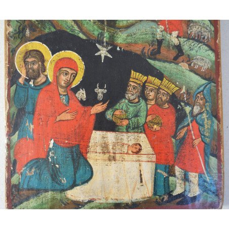 "The Nativity of Jesus Christ" icon on wood, 19th century
