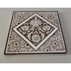 Placa ceramica Minton Aesthetic Movement cu motive florale cca 1885