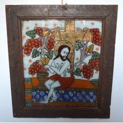 "Christ the True Vine" icon on glass, Scheii Brasovului,...