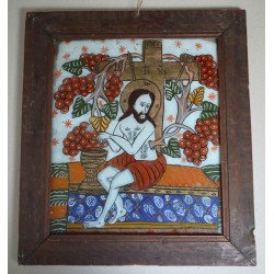 "Iisus vita de vie" icoana pe sticla Scheii Brasovului sfarsit de secol XIX