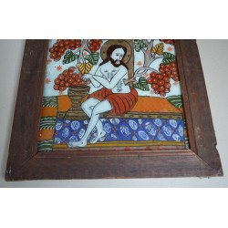 "Iisus vita de vie" icoana pe sticla Scheii Brasovului sfarsit de secol XIX