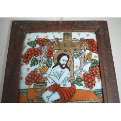 "Iisus vita de vie" icoana pe sticla Scheii Brasovului sfarsit de secol XIX