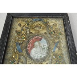 Pictură cu Iisus Hristos pe pergament înconjurată de moaște Spania, sec. XVII–XVIII