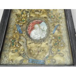 Pictură cu Iisus Hristos pe pergament înconjurată de moaște Spania, sec. XVII–XVIII