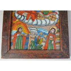 "Sfantul Ilie in carul de foc" icoana pe sticla de Scheii Brasovului sfarsit de secol XIX