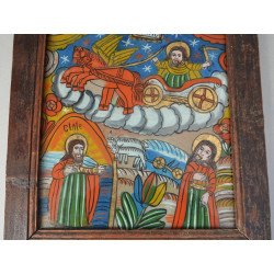 "Sfantul Ilie in carul de foc" icoana pe sticla de Scheii Brasovului sfarsit de secol XIX