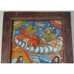 "Sfantul Ilie in carul de foc" icoana pe sticla de Scheii Brasovului sfarsit de secol XIX