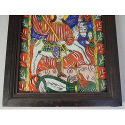 "Sfantul Gheorghe omorand balaurul" icoana pe sticla de Fagaras sfarsit de secol XIX