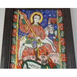 "Sfantul Gheorghe omorand balaurul" icoana pe sticla de Fagaras sfarsit de secol XIX