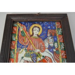 "Sfantul Gheorghe omorand balaurul" icoana pe sticla de Fagaras sfarsit de secol XIX
