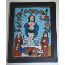 "Invierea Domnului" icoana pe sticla de Gherla sau Nicula sfarsit de secol XIX